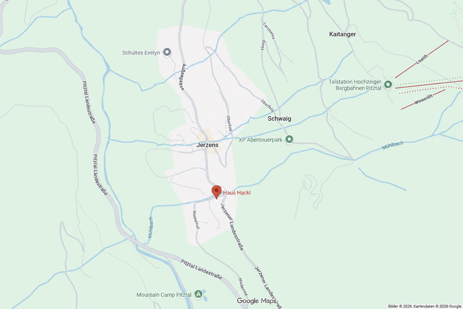 Karte mit Standort Haus Hackl in Jerzens